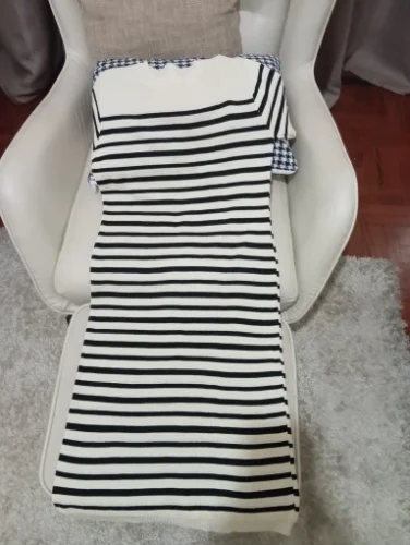 Summer Striped Beach Knitted Dress O Neck Short Sleeves Chic Hotsweet Slim Sundress Streetwear Y2K Bodycon Midi Dress photo review