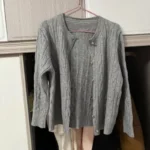 2024 Vintage Long Sleeve Cardigan Women Sweater O-neck Elegant Knitted Top Fashion Autumn Grey Knitwear photo review