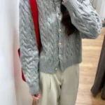 2024 Vintage Long Sleeve Cardigan Women Sweater O-neck Elegant Knitted Top Fashion Autumn Grey Knitwear photo review