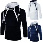 Men's Hoodies Long Sleeve Sweatshirts for Men Zipper Hooded Pullover High Neck Mens Sweatshirt Top Jacket Coat Black Sweater