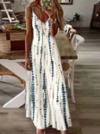 Clearance_Women's Casual Loose V-neck Tie Dye Printed Spaghetti Maxi Dress Summer Beach Vacation Long Dress_Continuous updates
