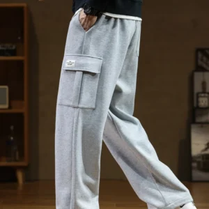 Spring Autumn Multi-Pockets Sweatpants Men Drawstring Waist Sportswear Casual Track Pants Plus Size Loose Straight Trousers 8XL