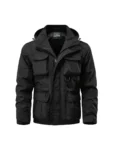 Detachable windproof sleeved hooded jacket suitable for outdoor activities men's casual waterproof multi pocket jacket vest