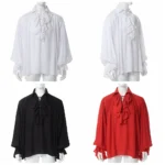 Men Pirate Shirt Vampire Prince Poet Shirts Medieval Buccaneer Frills Lace Up Renaissance Vintage Gothic Blouse Tops