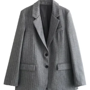 Willshela Women Fashion With Pockets Striped Single Breasted Blazer Vintage Notched Neck Long Sleeves Female Chic Lady Outfits