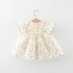 New Cute Girl'S Dress Sweet Rose Embroidered Small Round Dots Korean Version Loose Bubble Sleeve Cotton Beach Skirt