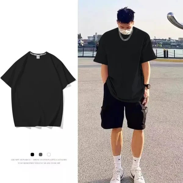 240G Heavy Oversized Plain T-Shirt for Men Summer HighQualtity Short Sleeve Tee 100%cotton Solid Color Trendy Casual white Top
