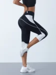 Women's Color Block Yoga Leggings High Waist Patchwork Calf-Length Running Sports Stretch Tight Pants