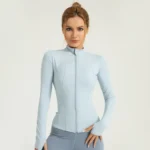 Nude yoga clothes, sports jackets, slim-fit nylon stand-up collar, tight-fitting jackets, tops, running fitness clothes