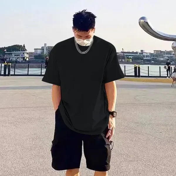 240G Heavy Oversized Plain T-Shirt for Men Summer HighQualtity Short Sleeve Tee 100%cotton Solid Color Trendy Casual white Top