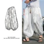 FGKKS 2023 Outdoor Brand Pants For Men Lce Silk Dragon Dark Flower Loose Bloomers High Quality Wide Leg Casual Trousers Male