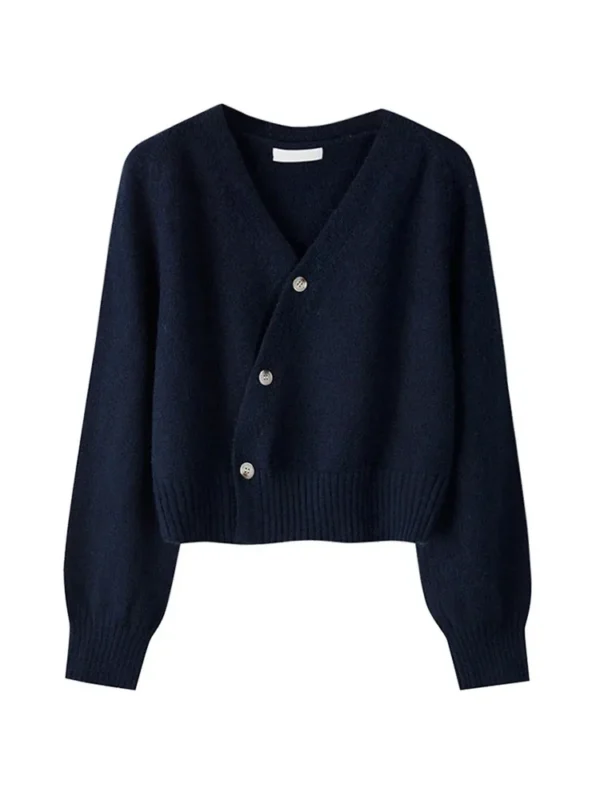 Korean version of women's autumn and winter knitted cardigan diagonal V-neck women's long-sleeved single-breasted sweater