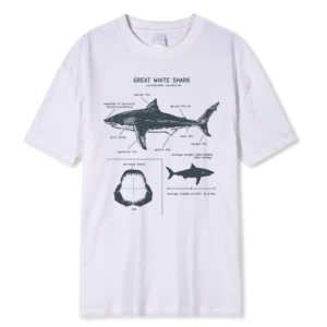 Great White Shark Anatomy T-Shirt New Summer Men Street Short Sleeve Hip Hop Punk Style Boy Casual Tops Fashion White Tees