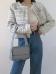 ITOOLIN Autumn Winter Women Elegant Tweed Cardigan Short Coat With Pocket Single Breasted Jacket For Women Loose Outwear 2024