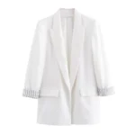 ASDS Women Fashion Solid Linen Blazer Notched Collar Long Roll up Sleeves Female Chic Office Lady Business Outfits