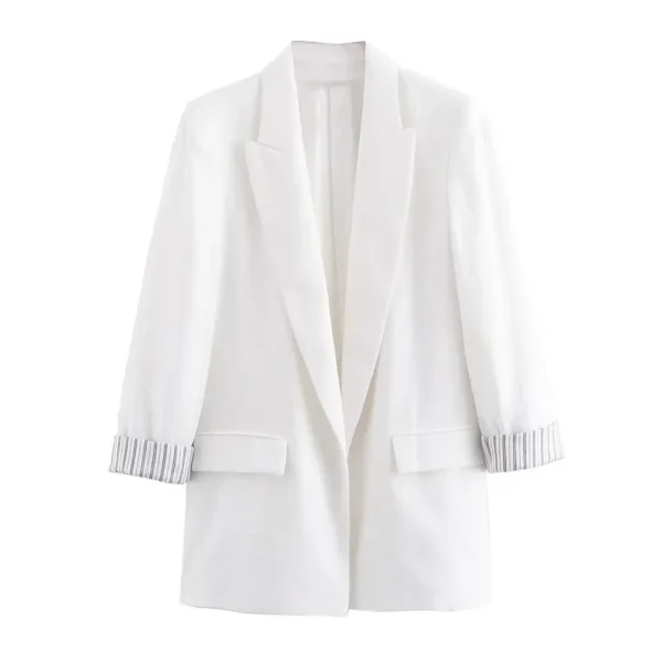ASDS Women Fashion Solid Linen Blazer Notched Collar Long Roll up Sleeves Female Chic Office Lady Business Outfits