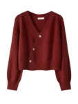 Korean version of women's autumn and winter knitted cardigan diagonal V-neck women's long-sleeved single-breasted sweater