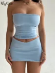 Hugcitar Solid Sleeveless Folds Tube Crop Top Skirts 2 Piece Matching Set Summer Fashion Streetwear Beach Clothing Drop Shipping