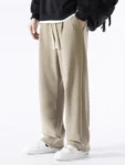 Winter Men's Sweatpants Korean Fashion Thick Warm Fleece Wide Leg Straight Loose Track Pants Male Casual Thermal Velvet Trousers