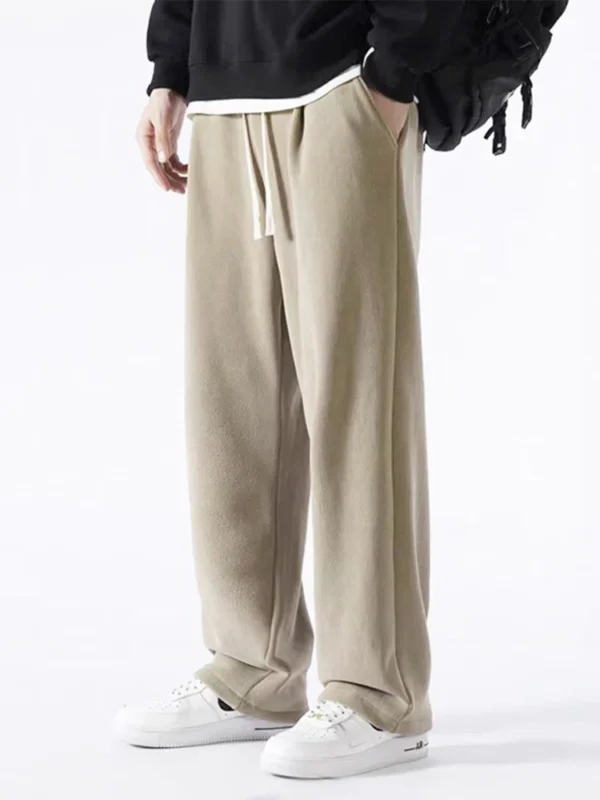 Winter Men's Sweatpants Korean Fashion Thick Warm Fleece Wide Leg Straight Loose Track Pants Male Casual Thermal Velvet Trousers