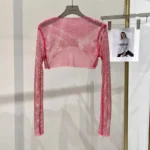 2023 new sexy bright diamond short top Slim thin Ms. hot drill long-sleeved T-shirt sexy leak waist nightclub