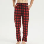 Mens Pajamas Pants with Pockets Fleece Pjs Soft Warm Plaid Pajamas Bottoms Lounge Sleep Pants Loungewear Sleepwear