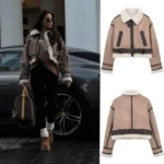 2024 TRAF New synthetic sheepskin women's Coat Thickened thermal bomber Jacket Y2K lapel vintage winter fashion