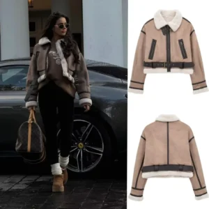 2024 TRAF New synthetic sheepskin women's Coat Thickened thermal bomber Jacket Y2K lapel vintage winter fashion
