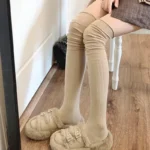 2pairs Women's Knee-length Socks Ladies Thigh-length SocksWarm Knitted Boot Socks Leg Warmers Japan JK Cotton Thigh High Bottoms