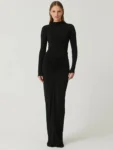 Autumn Women Dresses New Streetwear Solid Sexy Fashion Folds O-Neck Long Sleeves Casual Slim Maxi Dresses Elegant Knitted Dress