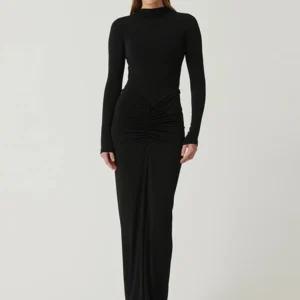 Autumn Women Dresses New Streetwear Solid Sexy Fashion Folds O-Neck Long Sleeves Casual Slim Maxi Dresses Elegant Knitted Dress