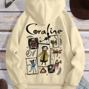 Cozy Coraline Graphic Hoodie for Women - Casual Drawstring Pullover with Kangaroo Pocket Perfect for Fall & Winter