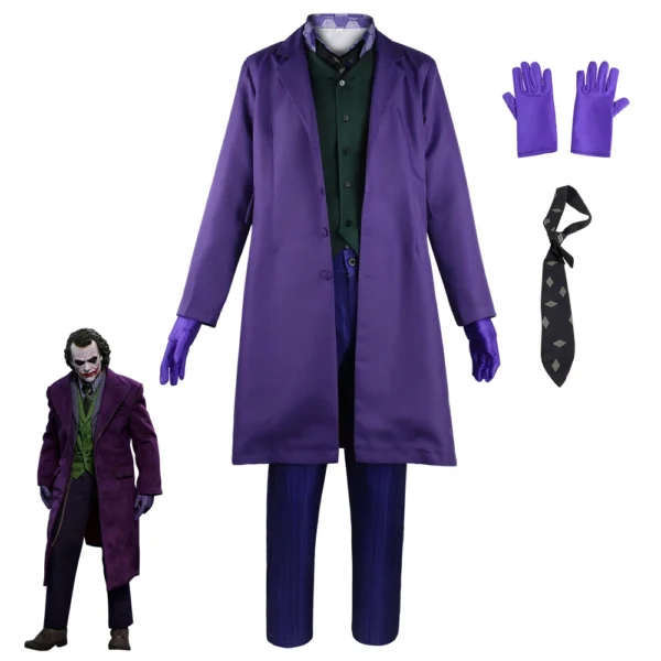 Movie Batman Cosplay Costume The Dark Knight Heath Ledger Roleplay Uniform Clown Purple Suit Halloween Party Costumes