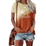 2025 New Spring Summer Women's T Shirt--Dandelion Gradient Printed Top Fashion Clothing Short Sleeve Matching Clothes