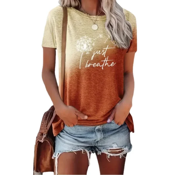 2025 New Spring Summer Women's T Shirt--Dandelion Gradient Printed Top Fashion Clothing Short Sleeve Matching Clothes