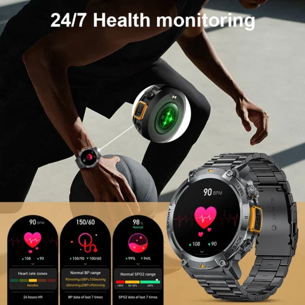 LIGE 2025 New Bluetooth Call Smart Watch Men Full Touch Screen Health Monitor Clock With Flashlight Smartwatch For IOS Android