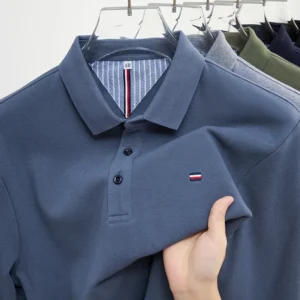 New Men's Casual and Fashionable Embroidered Long Sleeved Polo Shirt Comfortable Breathable and Versatile Summer Top