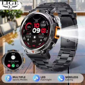 LIGE 2025 New Bluetooth Call Smart Watch Men Full Touch Screen Health Monitor Clock With Flashlight Smartwatch For IOS Android