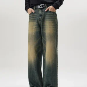 4 Colors Autumn Vintage Distressed Men's Baggy Straight Jeans Fashion Korean High Street Denim Pants Streetwear Male Trousers