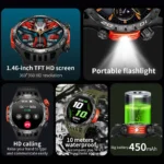 For Huawei New With LED Flashlight Smart Watch Men 360*360 HD Display 450 mAh Heart Rate Sports Health Bluetooth Call SmartWatch