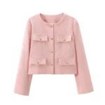 UNIZERA Winter New Product Women's Fashion and Casual Versatile Round Neck Flip Decoration Short Suit Coat