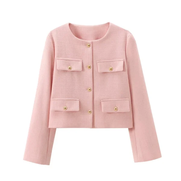 UNIZERA Winter New Product Women's Fashion and Casual Versatile Round Neck Flip Decoration Short Suit Coat