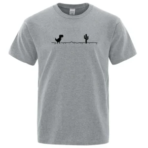 Funny Cactus Dinosaur Printed T-Shirt Men Tops 100% Cotton T-shirt for Men Women Casual O-Neck Streetwear Basic Tops Geek Tees