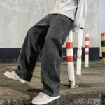 2024 New Streetwear Loose Jeans Men Korean Style Fashion Loose Straight Wide Leg Pants Men's Brand Clothing Black Light Blue