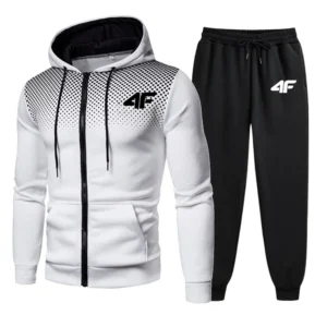 Mens Tracksuits Casual Round Dot Zipper Sweatshirt+Jogging Pants 2 Piece Set Print High Quality Hooded Jacket Suit Clothing 2025