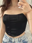 Sleeveless Off Shoulder Fashion Sexy Corset Crop Tops Vest Female Underwear Backless Bustier Top Solid