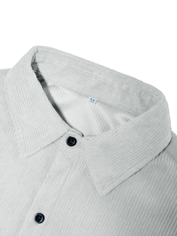 Spring and autumn men's corduroy long-sleeved double pocket shirt, solid color casual men's tops, button-down lapel jacket