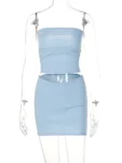 Hugcitar Solid Sleeveless Folds Tube Crop Top Skirts 2 Piece Matching Set Summer Fashion Streetwear Beach Clothing Drop Shipping