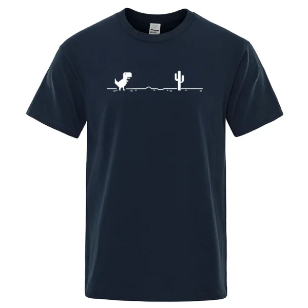 Funny Cactus Dinosaur Printed T-Shirt Men Tops 100% Cotton T-shirt for Men Women Casual O-Neck Streetwear Basic Tops Geek Tees