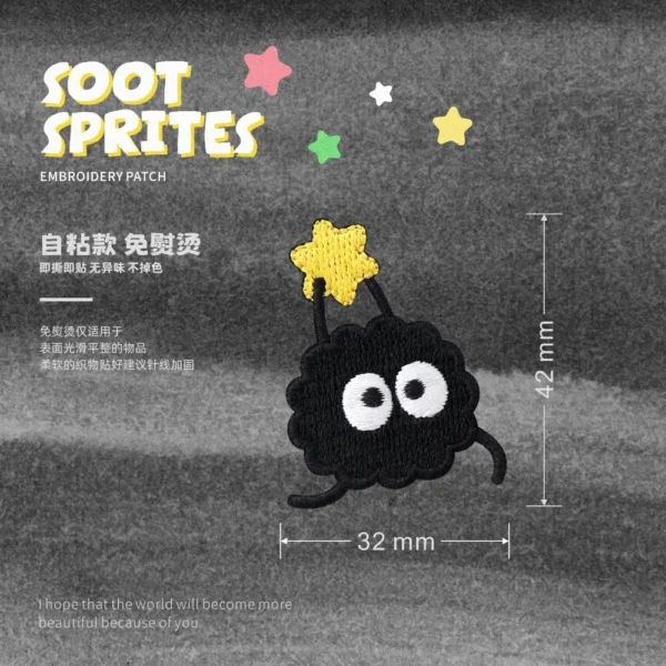 1 Piece Stick On Black Cartoon Cute Pixie Embroidery Decoration Fabric Stickers Down Jacket Self-Adhesive Clothes Patch